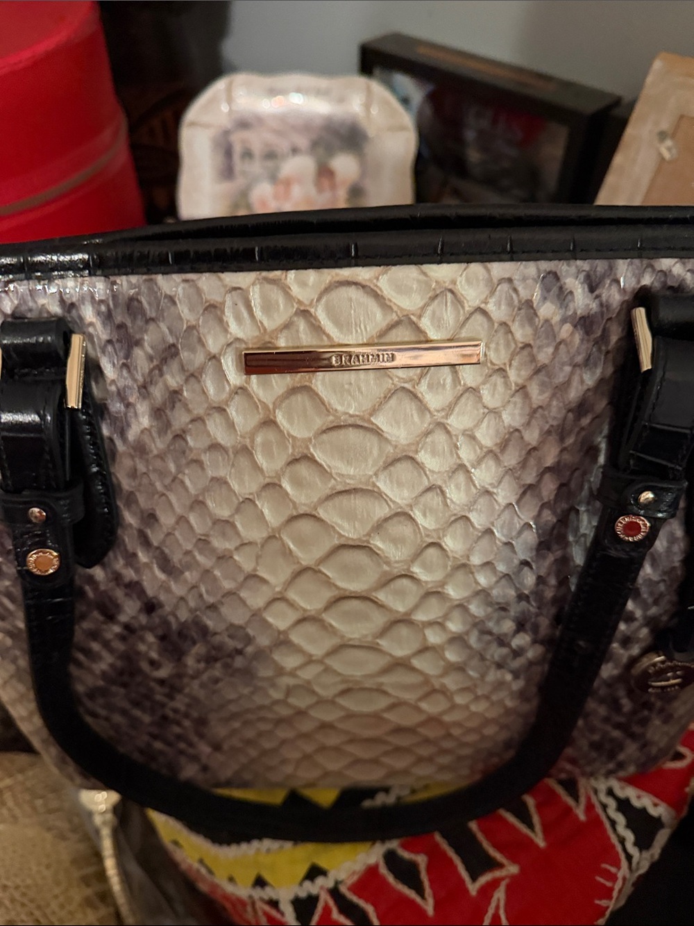 Brahmin Python-Print Tote Bag in Neutral/Black - Picture 5 of 16